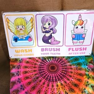 Fairy Mermaid Unicorn Bathroom Sign. In new condition no tags 9"×17"